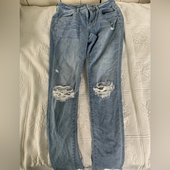 American Eagle 6 L Long Jegging Light Destroyed Next Level Stretch Denim Jeans - Picture 5 of 8